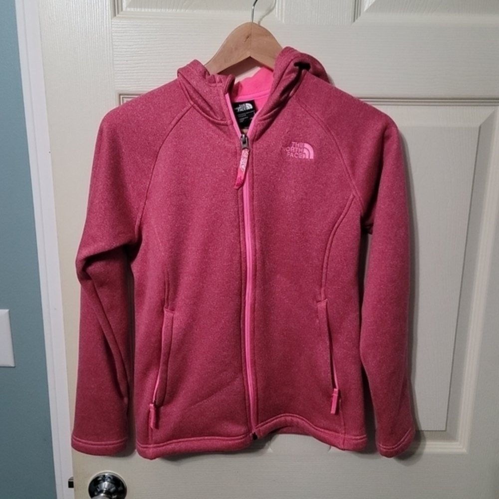 The North Face Pink Full Zip Performance Hooded Jacket Girl's L Excellent Condit